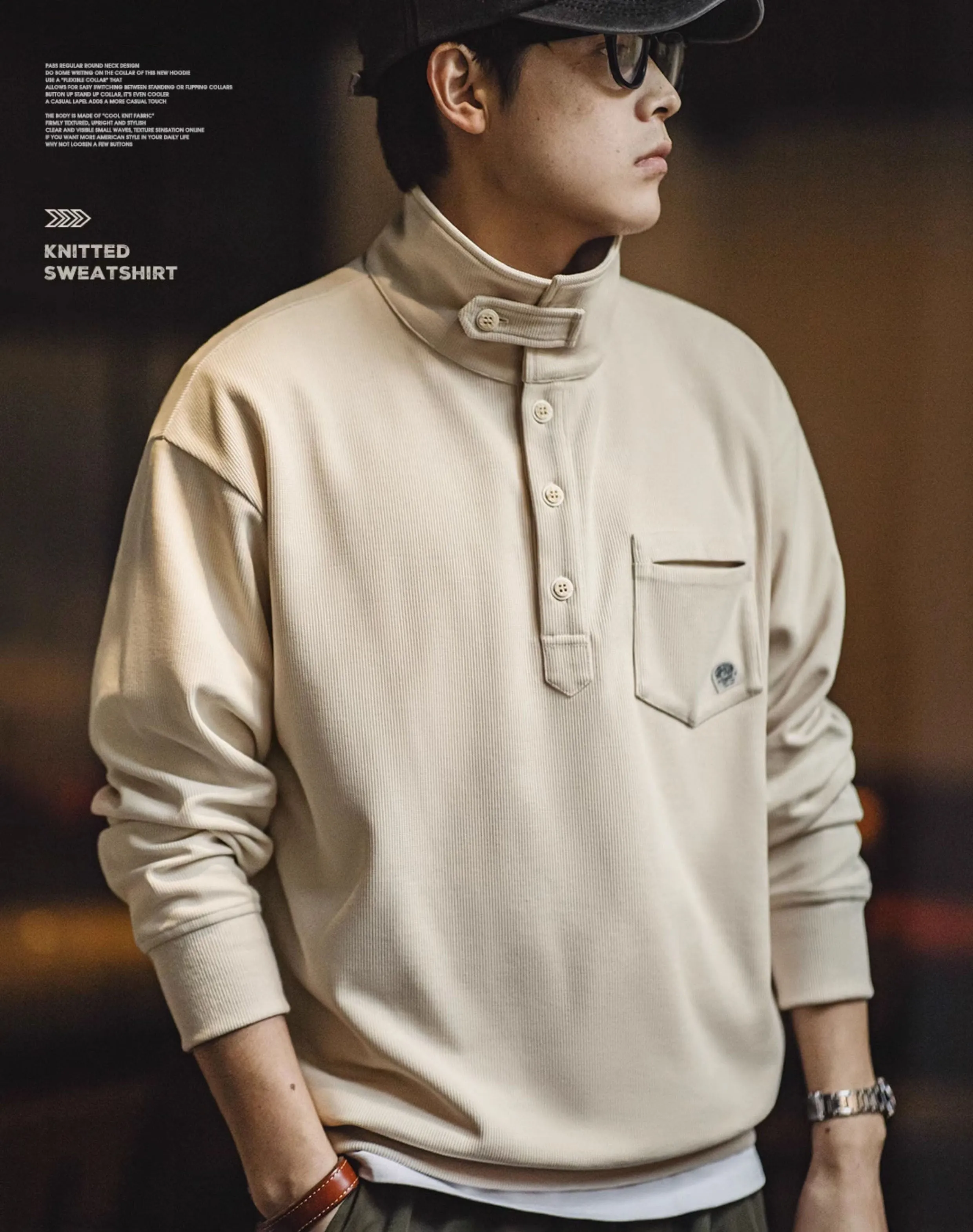 American Polo Half-Front Collar Lazy Knitted Men's Sweater