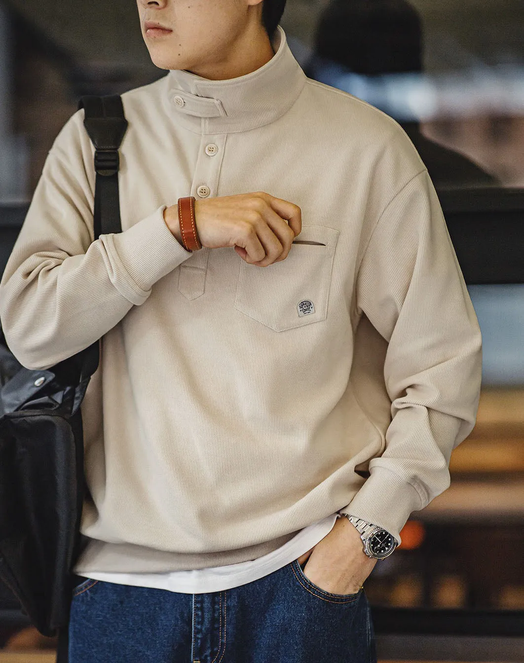 American Polo Half-Front Collar Lazy Knitted Men's Sweater