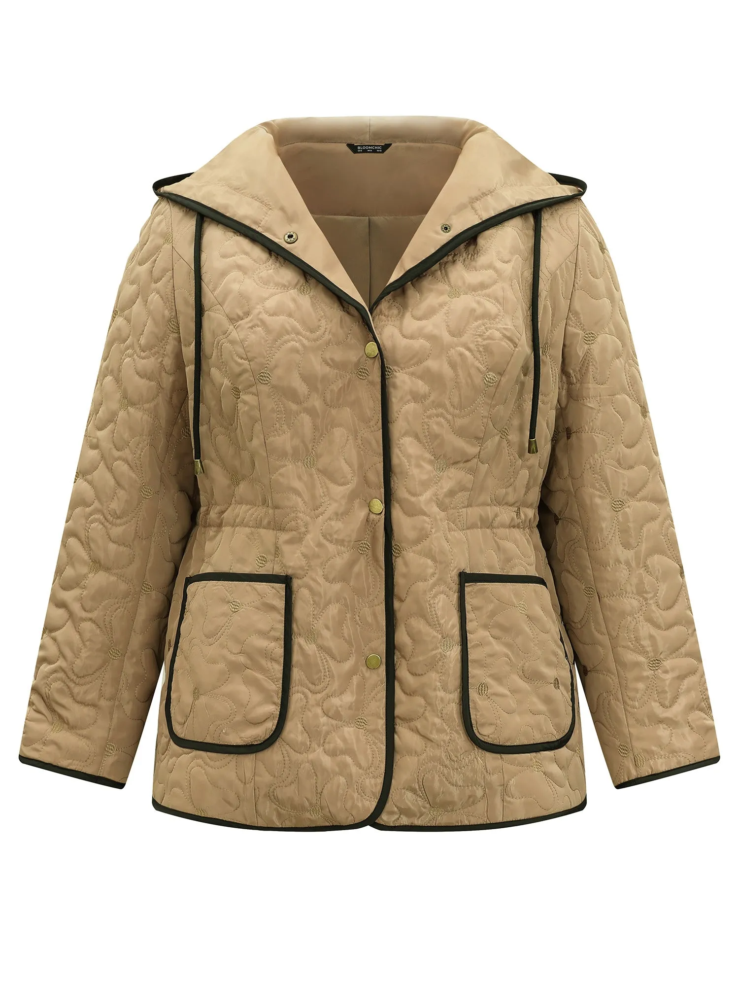 Contrast Trim Drawstring Quilted Padded Jacket