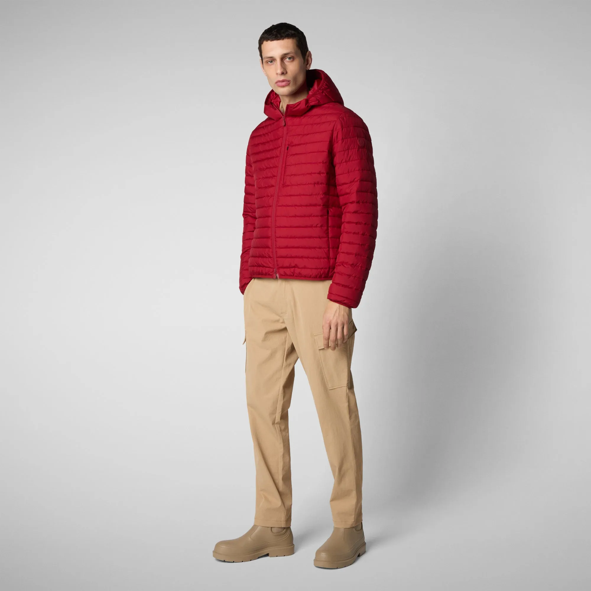 Man's  hooded animal free puffer jacket cael in dark red