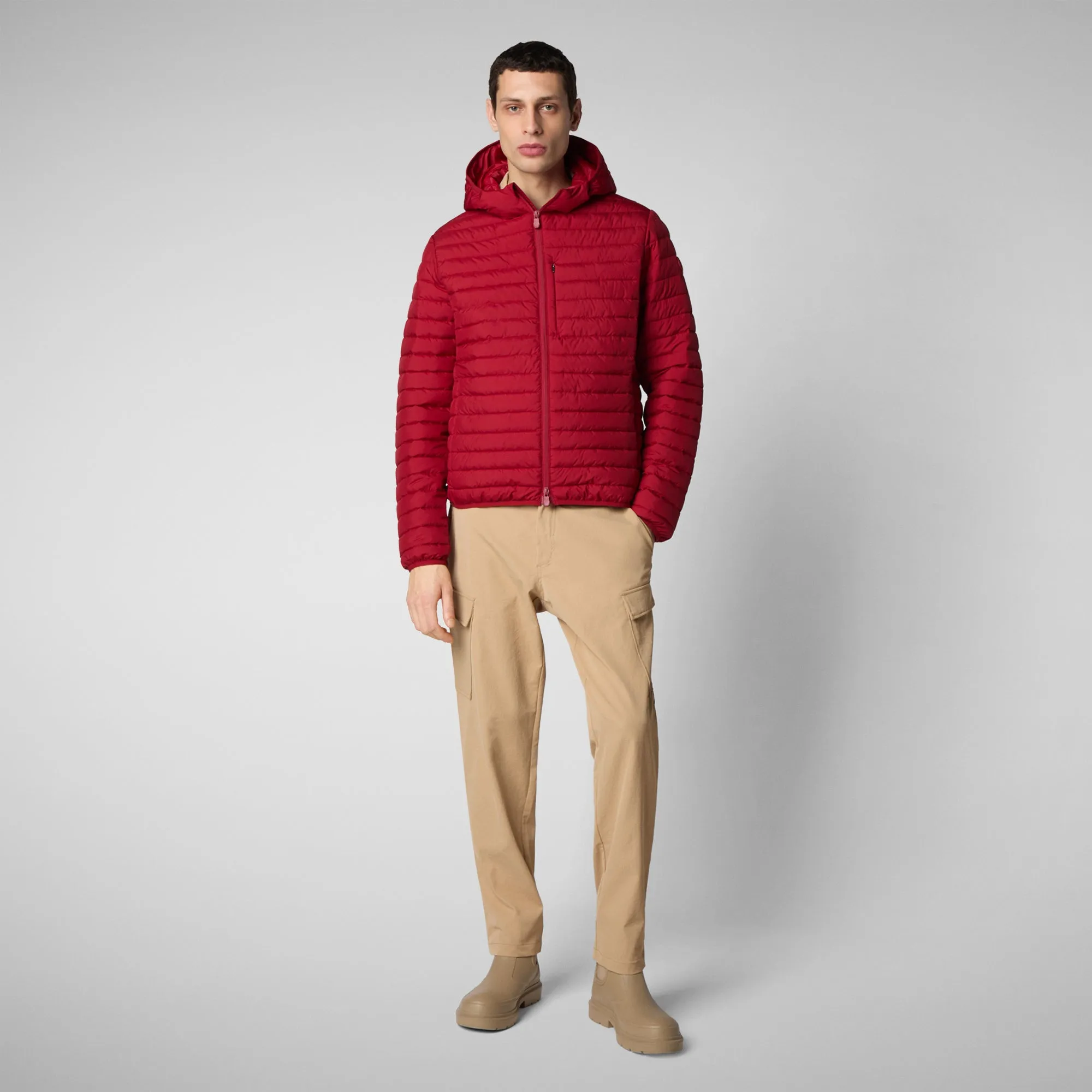 Man's  hooded animal free puffer jacket cael in dark red