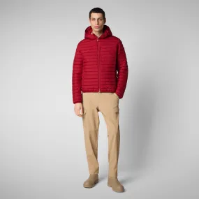 Man's  hooded animal free puffer jacket cael in dark red