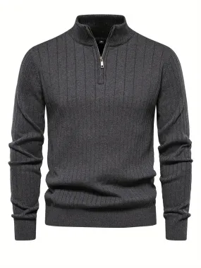 Men's Sports Half-Zip Pullover - Stand-up Collar, Casual Sweater for Fall & Winter