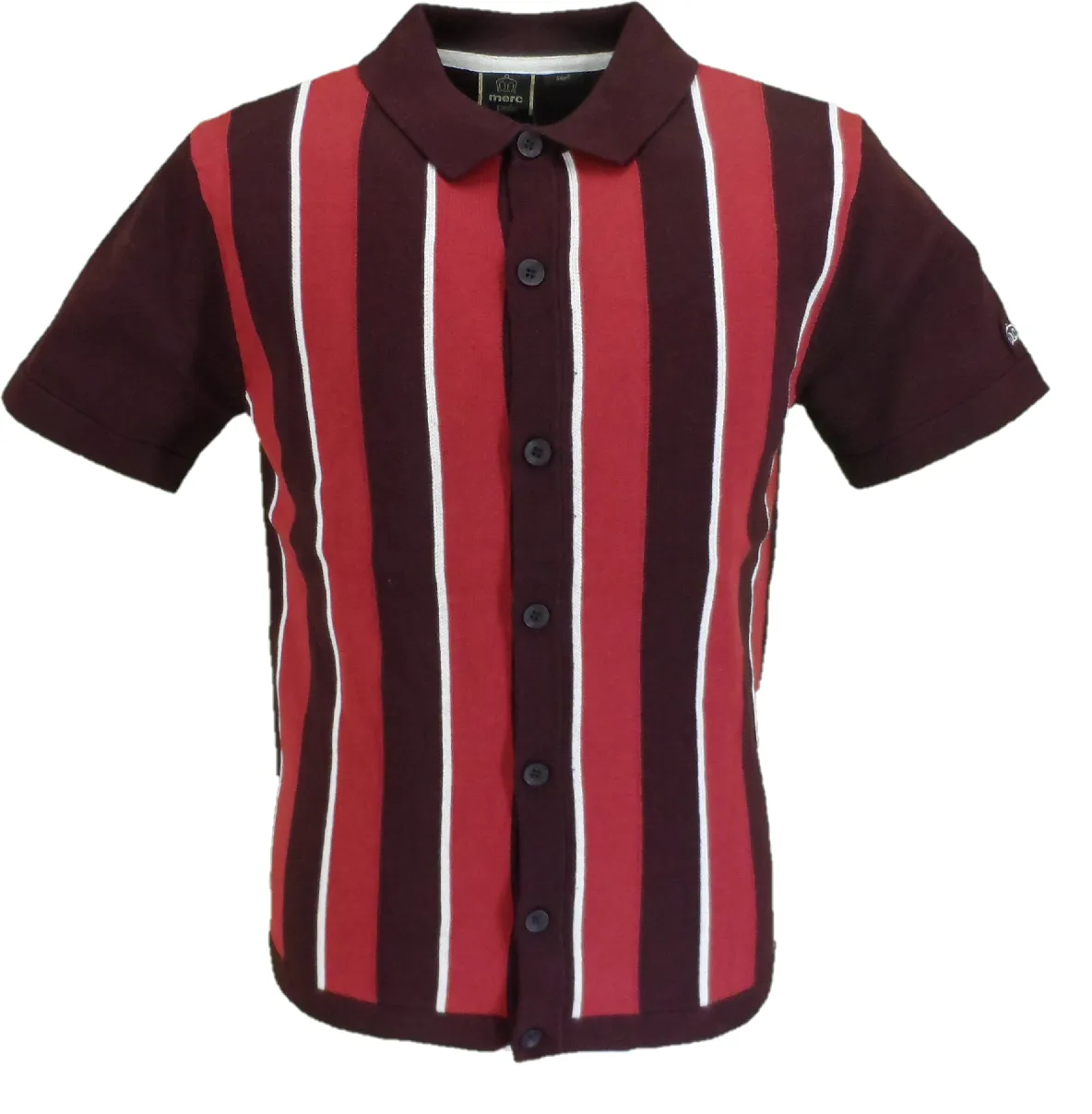 Merc London Ravendale Mahogany Red Collared Knit Polo Cardigan