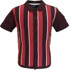 Merc London Ravendale Mahogany Red Collared Knit Polo Cardigan