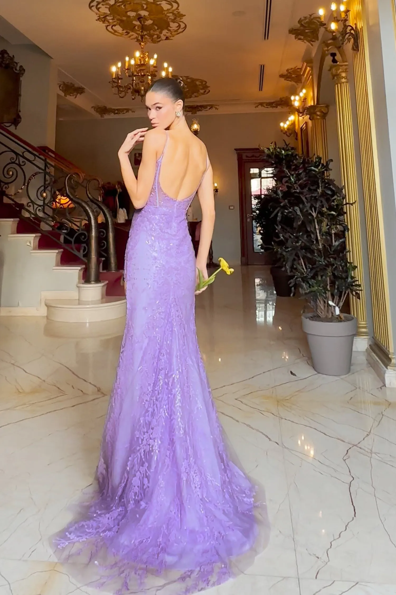 Tina Holly | TE215 Lace Applique Mermaid Split Formal Dress ( Made to Order )