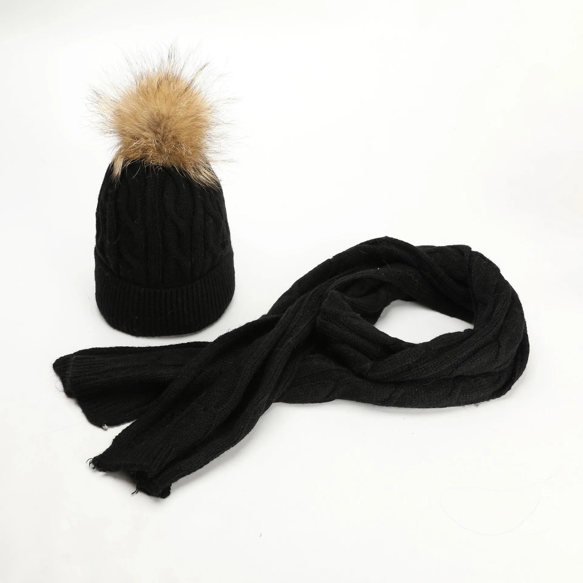 Warm Winter Knit Beanie Hats Scarf Two-Piece Set Men and Women Windproof Thickening Fleece Lined Unisex