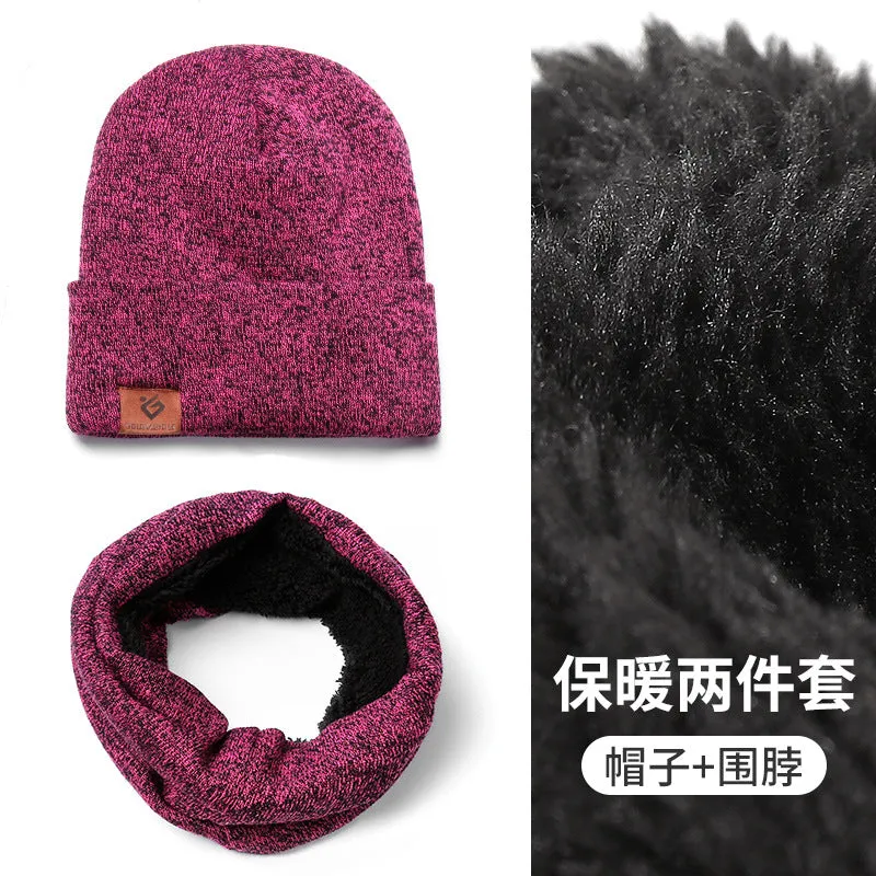 Warm Winter Knit Beanie Hats Scarf Two-Piece Set Men and Women Windproof Thickening Fleece Lined Unisex