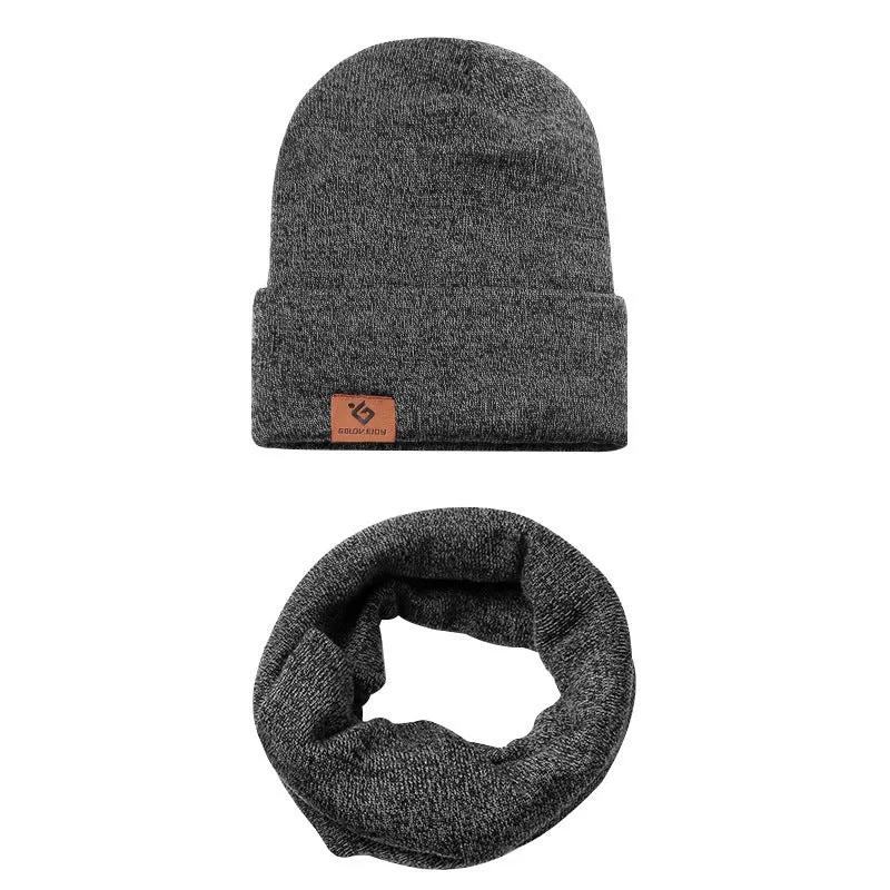 Warm Winter Knit Beanie Hats Scarf Two-Piece Set Men and Women Windproof Thickening Fleece Lined Unisex