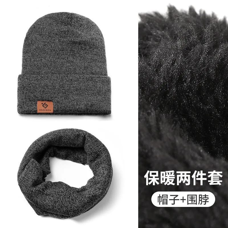 Warm Winter Knit Beanie Hats Scarf Two-Piece Set Men and Women Windproof Thickening Fleece Lined Unisex