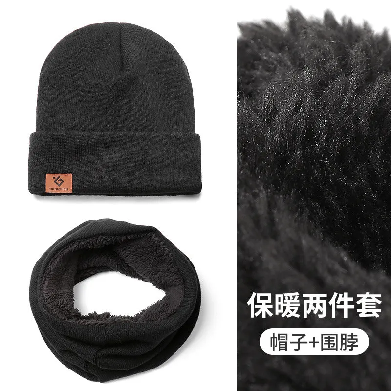 Warm Winter Knit Beanie Hats Scarf Two-Piece Set Men and Women Windproof Thickening Fleece Lined Unisex